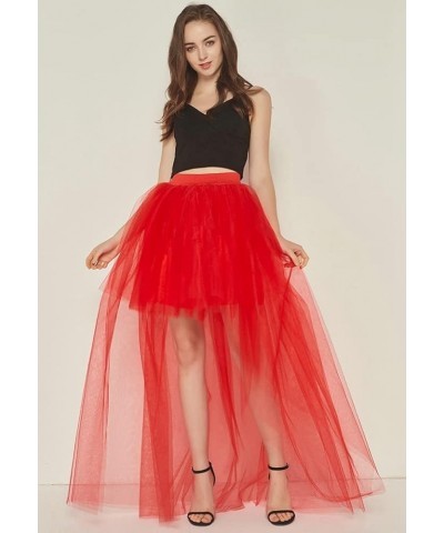 Women Long Overlay Tulle Skirt Sex Slide High Low Party Overskirt Dark Green $24.92 Skirts