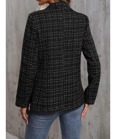 Women's Tweed Blazer Long Sleeve Lapel Neck Button Front Blazer Jacket Coat Black $28.04 Blazers