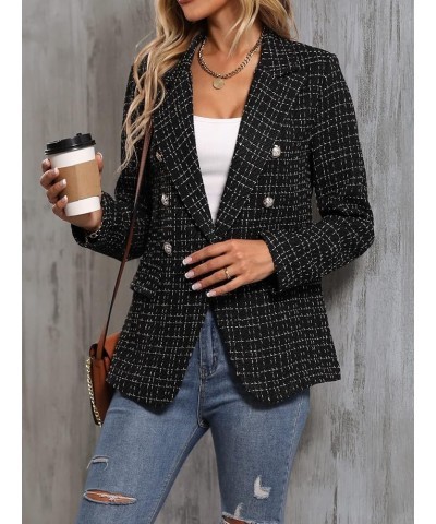 Women's Tweed Blazer Long Sleeve Lapel Neck Button Front Blazer Jacket Coat Black $28.04 Blazers