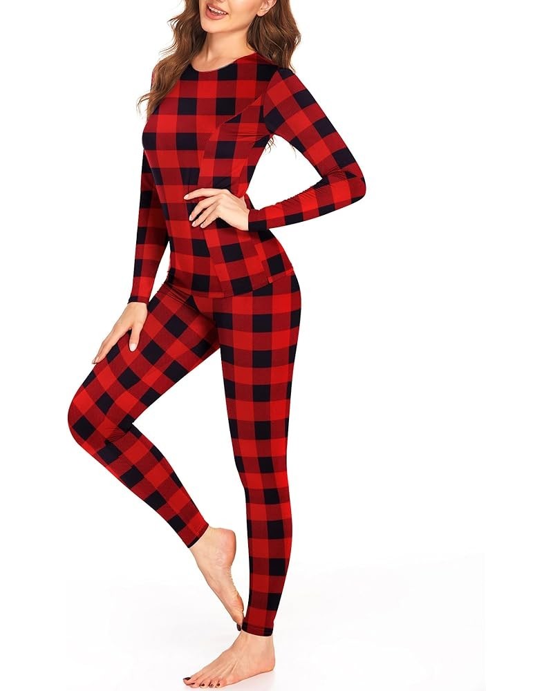 Women's Thermal Underwear Sets Micro Fleece Lined Long Johns Base Layer Thermals 2 Pieces Set S-XXL Red & Black Plaid $12.41 ...