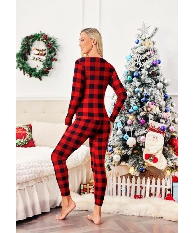 Women's Thermal Underwear Sets Micro Fleece Lined Long Johns Base Layer Thermals 2 Pieces Set S-XXL Red & Black Plaid $12.41 ...