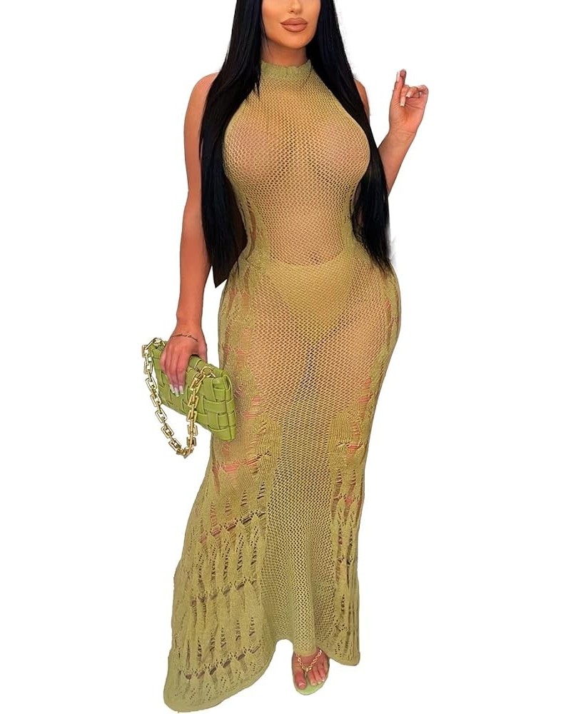 Women's Sexy Crew Neck Woolen Sweater Maxi Dress Bikini Swimsuit Cover-ups Tops Semi-Sheer Cover Up Light Green $13.85 Swimsuits