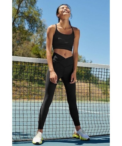 V Cross Waist Leggings for Women-Tummy Control Soft Workout Running High Waisted Non See Through Black Yoga Pants Z3 Pack-bla...