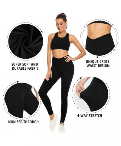 V Cross Waist Leggings for Women-Tummy Control Soft Workout Running High Waisted Non See Through Black Yoga Pants Z3 Pack-bla...