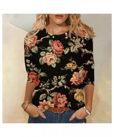 Shirts for Women Summer 3/4 Sleeve Crew Neck Floral Blouse Womens Tops Dressy Casual T-Shirt Painted Graphic Tees 12-orange $...