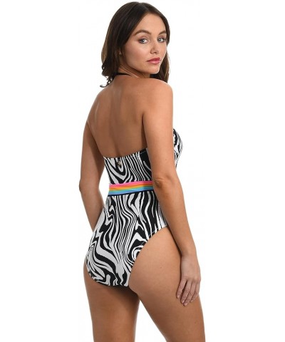 Women's Standard Bandeau Mio One Piece Swimsuit Black//Psychedelic Zebra $50.99 Swimsuits