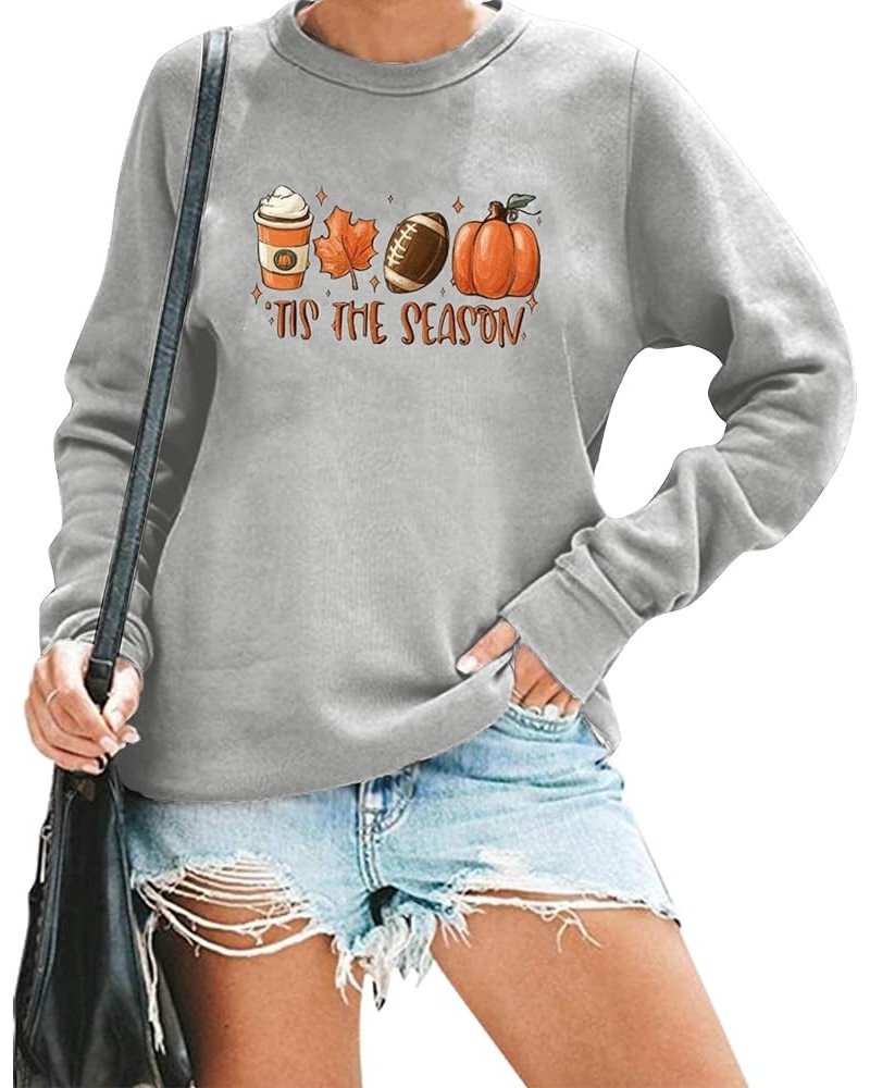 Tis the Season Sweatshirt Women Football Pumpkin Graphic Game Day Pullover Casual Football Long Sleeve Fall Tops Grey $9.53 H...