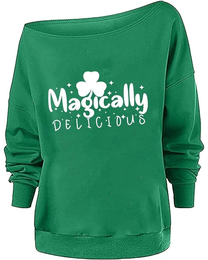 St. Patrick's Day Women's Sweatshirts Loose Fit Kelly Green Clover Long Sleeve Gift Irish Tops Magically Delicous $21.61 Hood...