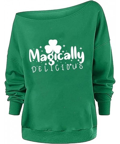 St. Patrick's Day Women's Sweatshirts Loose Fit Kelly Green Clover Long Sleeve Gift Irish Tops Magically Delicous $21.61 Hood...