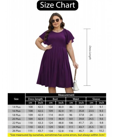 Plus Size Casual Summer Pleated Dress for Women Crew Neck Chiffon Short Sleeve Flowy Swing Midi Dresses with Pockets (cel166,...