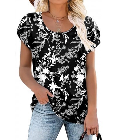 Womens Casual Short Sleeve T-Shirts Crewneck Tunic Tops Loose Comfy Tee Blouse Lightweight Cute Black Windbell $14.25 Tops