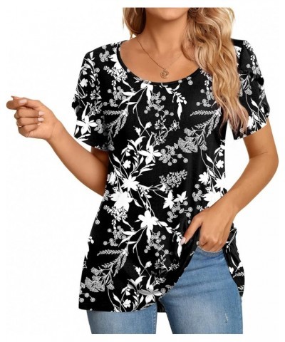 Womens Casual Short Sleeve T-Shirts Crewneck Tunic Tops Loose Comfy Tee Blouse Lightweight Cute Black Windbell $14.25 Tops