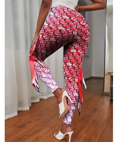 Mermaid Leggings for Women Stretch High Waisted Fish ScalePants Halloween Costume Tights Pink $19.59 Others