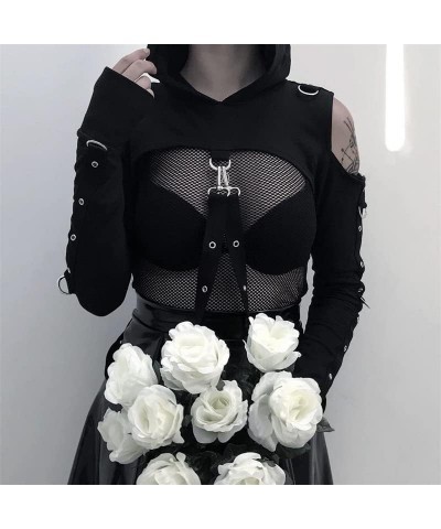 Gothic Hoodie Crop Tops for Women Long Sleeve Sexy Sweatshirt Black Hoodie $18.89 Hoodies & Sweatshirts