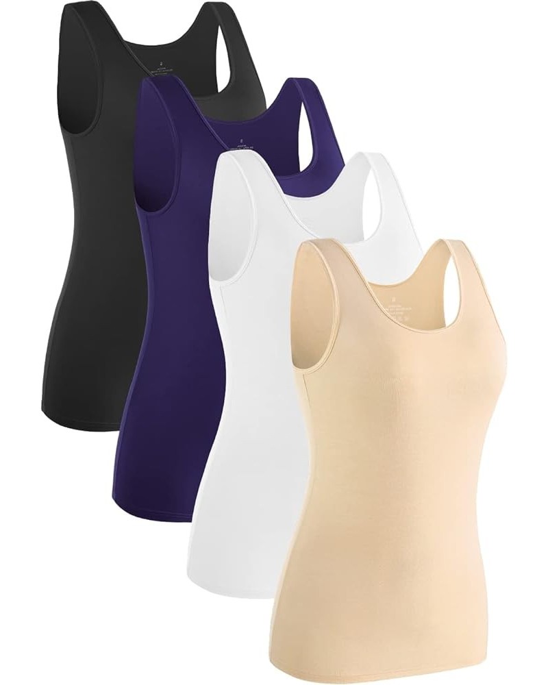 Womens Sleeveless Tank Tops Layering Tanks Undershirt Tank Top 3-4 Pack Black/Dark Blue/White/Apricot $13.95 Tanks