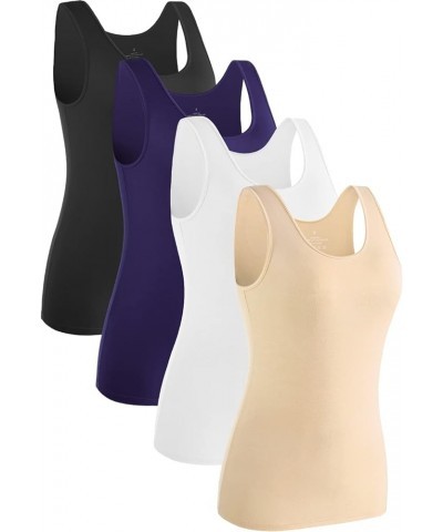 Womens Sleeveless Tank Tops Layering Tanks Undershirt Tank Top 3-4 Pack Black/Dark Blue/White/Apricot $13.95 Tanks