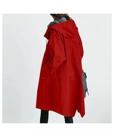 Oversized Winter Trench Coat Hooded Jacket for Women,Classic Solid Colour Button Temperament Waisted Long Sleeve Coats 02-red...