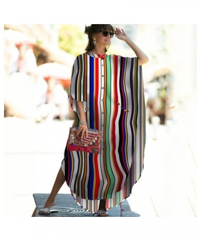 Women Casual Beach Kaftan Maxi Dress Loose Caftan Bikini Cover Up Kimono Cardigan Long Bathing Suit Shirt Dress B-colorfel St...