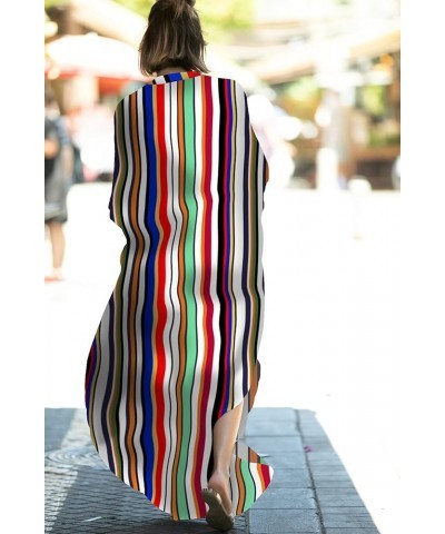 Women Casual Beach Kaftan Maxi Dress Loose Caftan Bikini Cover Up Kimono Cardigan Long Bathing Suit Shirt Dress B-colorfel St...