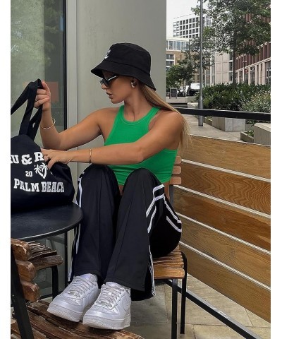 Women's Sexy Sleeveless Crop Tank Top Basic Ribbed High Neck Racerback Cropped Top Green $11.39 Tanks