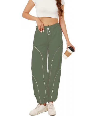 Cargo Pants Women Parachute Pants Y2K Baggy Casual High Waist Wide Leg Track Pants Streetwear Army Green $9.75 Pants