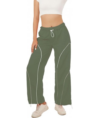 Cargo Pants Women Parachute Pants Y2K Baggy Casual High Waist Wide Leg Track Pants Streetwear Army Green $9.75 Pants