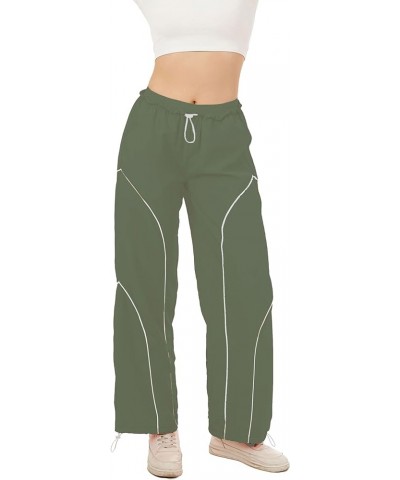 Cargo Pants Women Parachute Pants Y2K Baggy Casual High Waist Wide Leg Track Pants Streetwear Army Green $9.75 Pants