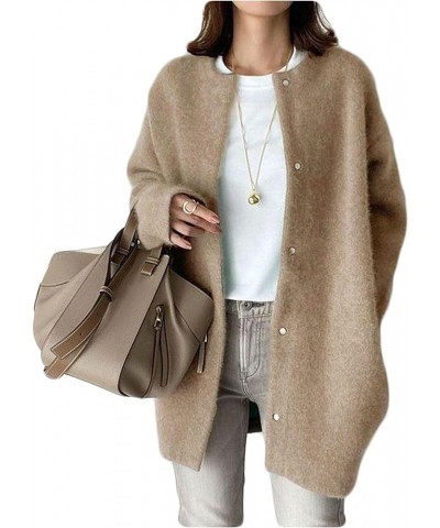 Women's Coat Loose Button Jacket Coat Brown Knit $18.68 Coats