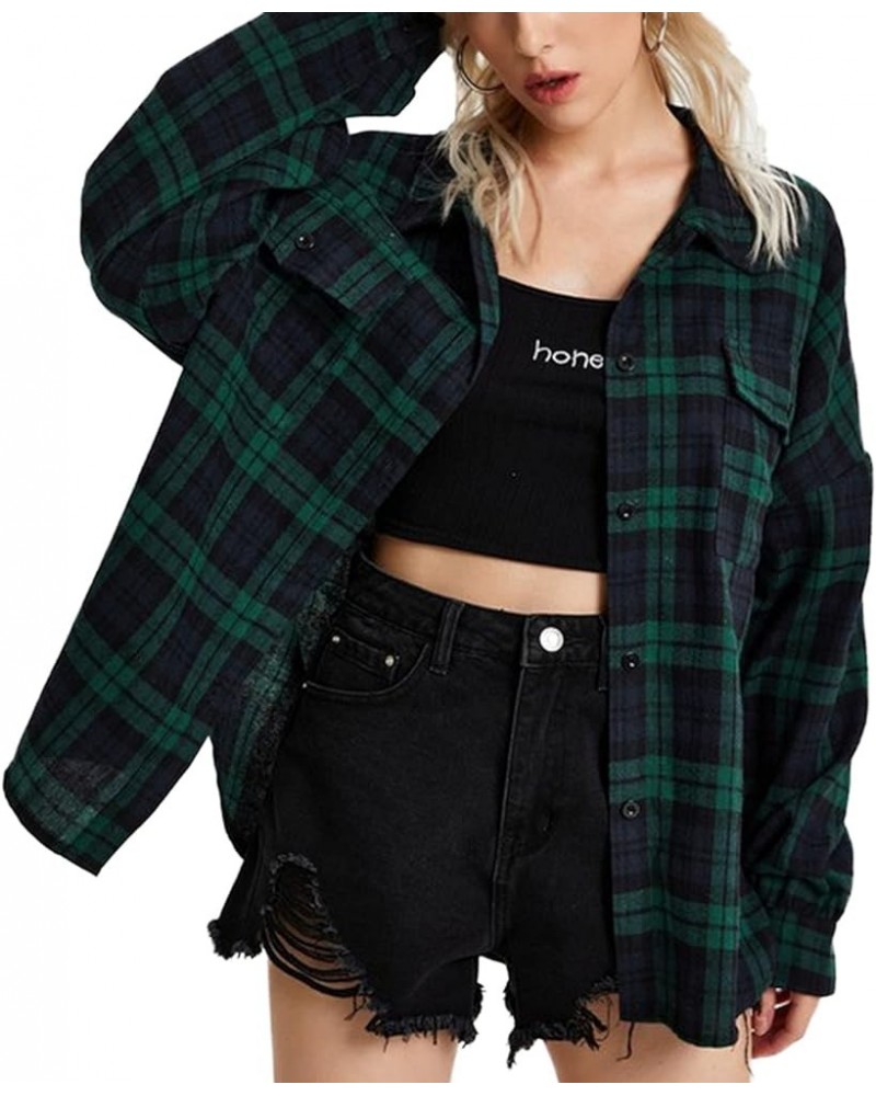 Womens Flannel Plaid Shirts New Long Sleeve Button Down Long Casual Shirt Jacket A-green 01 $10.25 Blouses