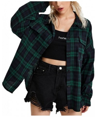 Womens Flannel Plaid Shirts New Long Sleeve Button Down Long Casual Shirt Jacket A-green 01 $10.25 Blouses