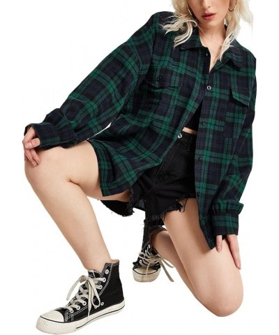 Womens Flannel Plaid Shirts New Long Sleeve Button Down Long Casual Shirt Jacket A-green 01 $10.25 Blouses