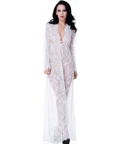 Women's Sexy See-Through Lace Babydoll Nightwear Long Gown Lingerie Dress White $14.50 Others