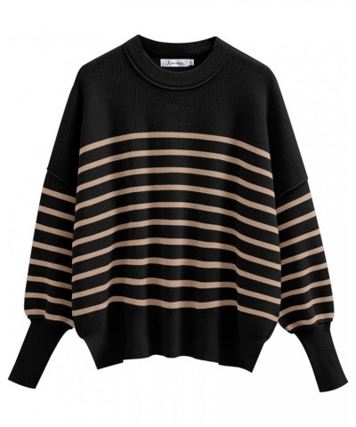 Oversized Sweaters for Women Fall 2023 Crewneck Batwing Long Sleeve Side Slit Knit Pullover Sweater Tops Jumper Stripe Yellow...