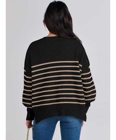 Oversized Sweaters for Women Fall 2023 Crewneck Batwing Long Sleeve Side Slit Knit Pullover Sweater Tops Jumper Stripe Yellow...