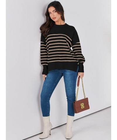 Oversized Sweaters for Women Fall 2023 Crewneck Batwing Long Sleeve Side Slit Knit Pullover Sweater Tops Jumper Stripe Yellow...