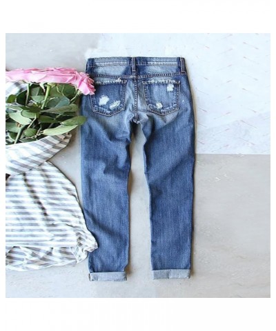 Straight Leg Jeans for Women Ripped Hem Low Waisted St. Patrick's Day Printed Perforated Long Denim Pants 2-blue $21.60 Jeans