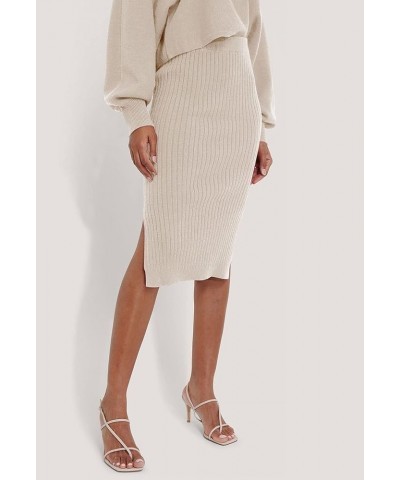 Women's 2 Piece Sweater Outfit Sets Puff Long Sleeve Knit Top and Bodycon Slit Midi Skirt Dress Apricot $20.50 Dresses