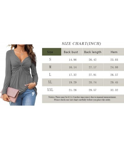 Women V-Neck Front Knotted Blouse Shirt Long Sleeve Elegant Casual T-Shirt Solid Color Pullover Tops B26-gray $20.99 Tops