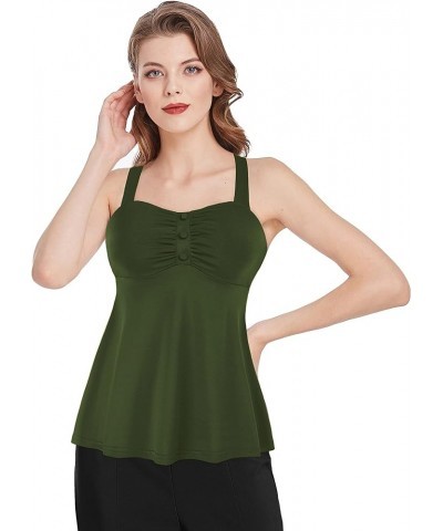 Women's Summer Tank Tops Sleeveless Vintage Ruched Blouses Shirts Army Green $17.00 Tanks