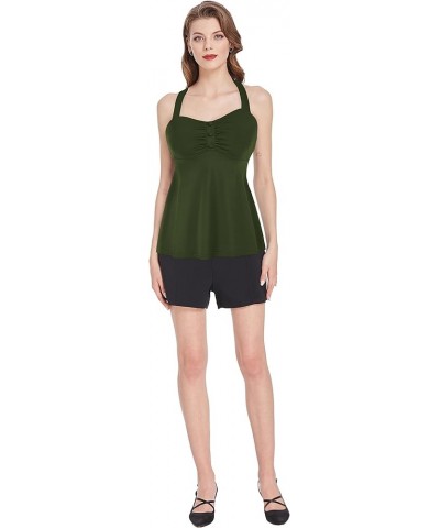 Women's Summer Tank Tops Sleeveless Vintage Ruched Blouses Shirts Army Green $17.00 Tanks