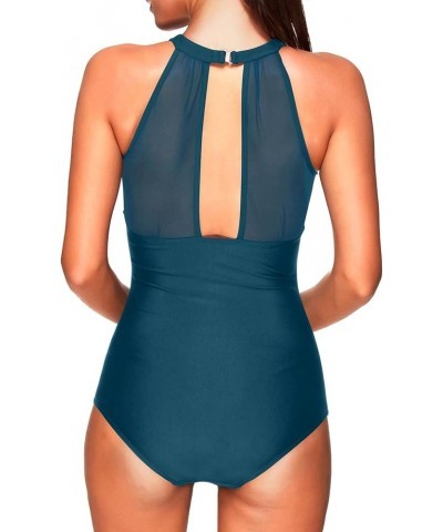 Women One Piece Swimsuit High Neck Plunge Ruched Tummy Control Bathing Suit M-malachite Green-a $14.00 Swimsuits