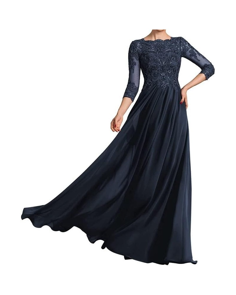 Wedding Guest Dresses for Women Lace Applique Mother of The Bride Dresses 3/4 Sleeves Mother of The Groom Dresses Long Navy $...