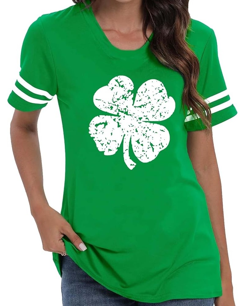 2024 St Patricks Day Shirts Funny Lucky Shamrock Tee Womens Green Theme Crew Neck Tee Summer Short Sleeve Tee Tops Greenstrip...