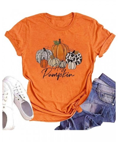 Halloween Pumpkin Graphic Shirt Women Leopard Pumpkin Short Sleeve Cute Fall Tee Tops Thanksgiving Gift T-Shirt Orange2 $11.7...