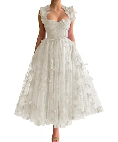 3D Butterfly Applique Tulle Prom Dresses Sweetheart Spaghetti Straps A Line Formal Princess Gowns for Women Ivory $30.75 Dresses