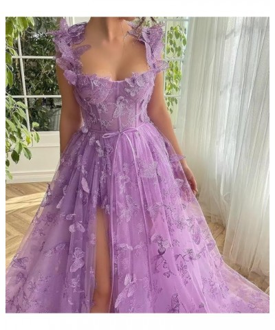 3D Butterfly Applique Tulle Prom Dresses Sweetheart Spaghetti Straps A Line Formal Princess Gowns for Women Ivory $30.75 Dresses