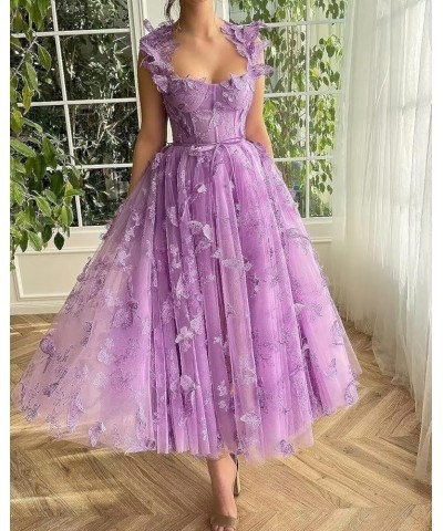 3D Butterfly Applique Tulle Prom Dresses Sweetheart Spaghetti Straps A Line Formal Princess Gowns for Women Ivory $30.75 Dresses