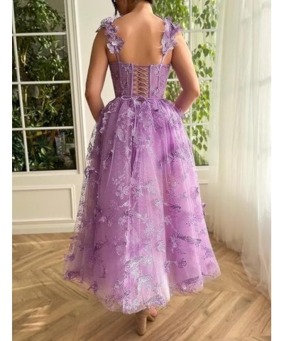 3D Butterfly Applique Tulle Prom Dresses Sweetheart Spaghetti Straps A Line Formal Princess Gowns for Women Ivory $30.75 Dresses