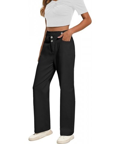 Jeans Women High Waist Wide Leg Baggy Jeans Boyfriends Stretch Denim Pants Black $28.19 Jeans