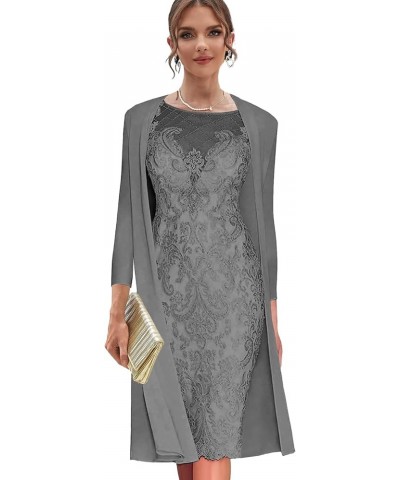 Women's Lace Mother of The Bride Dresses with Jackets for Wedding 2 Pieces Long Sleeve Formal Dress Evening Gown Grey $57.50 ...